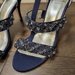 8.5 Adrianna Papell Navy Blue Beaded and Jewelled High Heeled Sandals​​​​​​​​​​